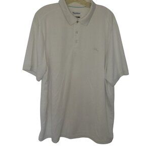 Tommy Bahama Island Zone Mens Polo Shirt XXL White‎ Modal/Poly Blend ribbed